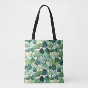 watercolor tree print tote bag