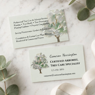 Watercolor Tree Sage Green Arborist Business Card