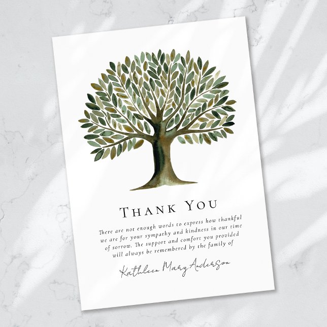Watercolor Tree Sympathy Funeral  Thank You Card (Creator Uploaded)