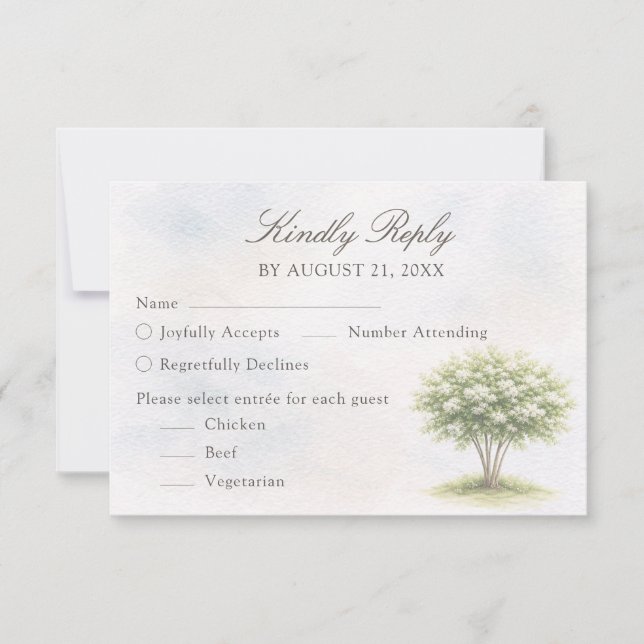 Watercolor Tree Wedding RSVP Card (Front)