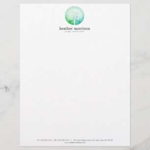 Watercolor Tree Yoga and Wellness Custom Letterhead