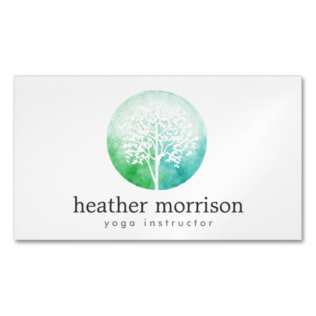 Watercolor Tree Yoga and Wellness Magnetic Business Card (Front)