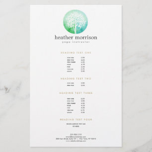 Watercolor Tree Yoga and Wellness Price List Flyer
