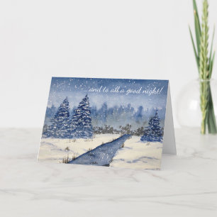 Watercolor trees and snow holiday card