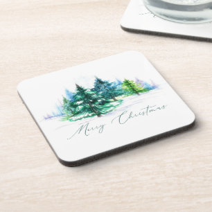Watercolor trees coaster
