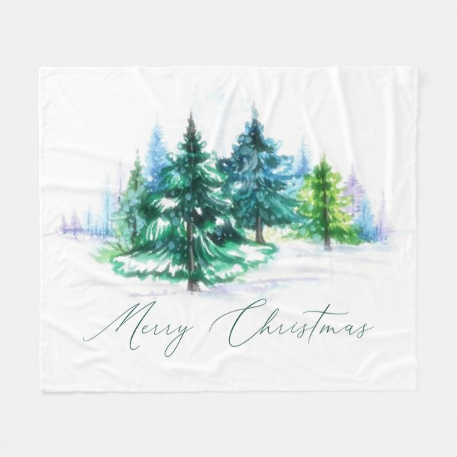 Watercolor trees  fleece blanket (Front (Horizontal))