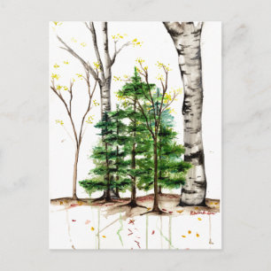 watercolor trees postcard