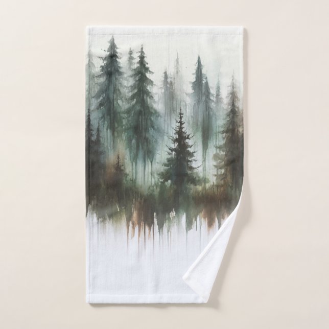Watercolor Trees Rustic Wilderness  Bath Towel Set (Hand Towel)