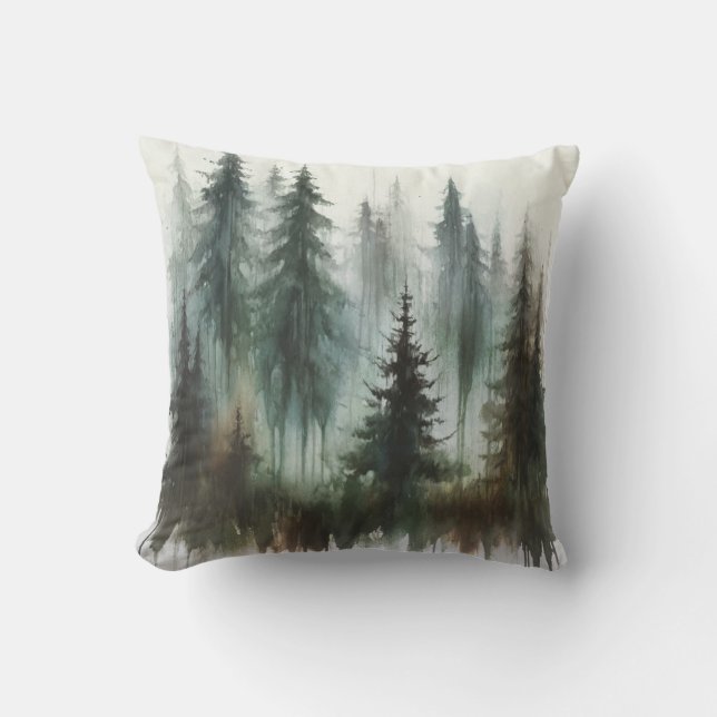Watercolor Trees Rustic Wilderness  Cushion (Front)