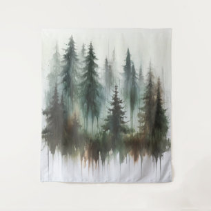 Watercolor Trees Rustic Wilderness Photo Backdrop Tapestry