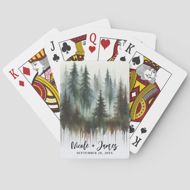 Watercolor Trees Rustic Wilderness  Playing Cards (Back)