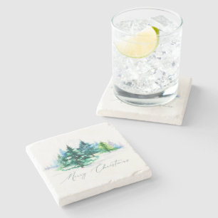 Watercolor trees stone coaster