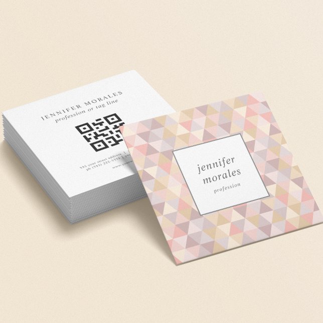 Watercolor Triangle Mauve Grey Pink Cream QR CODE Square Business Card (Creator Uploaded)
