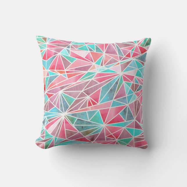 Watercolor triangles, bright summer mosaic. cushion (Front)