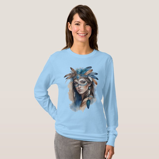 Watercolor Tribal Beauty: Spirit of Bohemian Art T-Shirt (Front Full)