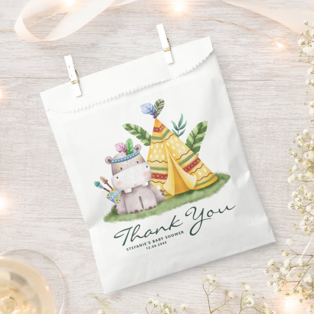 Watercolor Tribal Hippo Safari Birthday Thank You Favour Bags (Clipped)