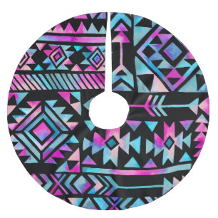 Watercolor tribal motifs, ethnic wallpaper. brushed polyester tree skirt