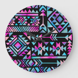 Watercolor tribal motifs, ethnic wallpaper. large clock