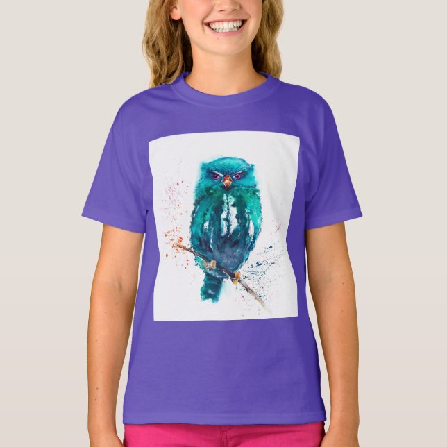 Watercolor Tribal Owl Girl's T-shirt (Front)