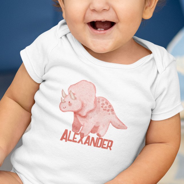 Watercolor Triceratops Dinosaur Custom Kids Name Baby Bodysuit (Creator Uploaded)