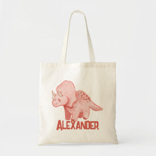 Watercolor Triceratops Dinosaur Custom Kids Name Tote Bag