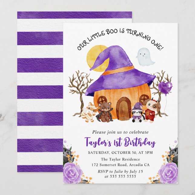 Watercolor Trick or Treat Halloween 1st Birthday Invitation (Front/Back)