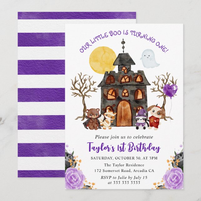 Watercolor Trick or Treat Halloween 1st Birthday Invitation (Front/Back)