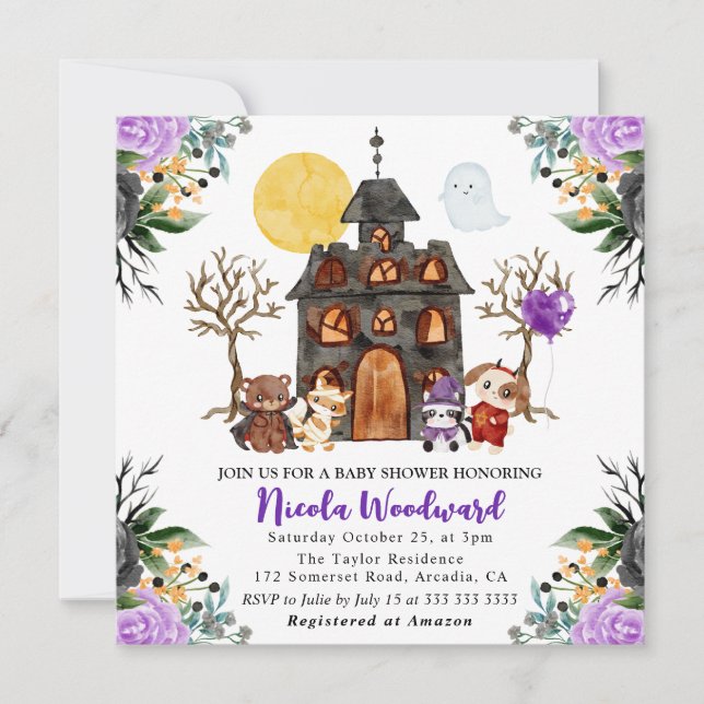 Watercolor Trick or Treat Halloween Baby Showerr Invitation (Front)