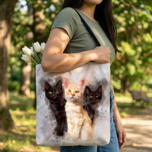 Watercolor Trio of Cute Black and Orange Kittens Tote Bag