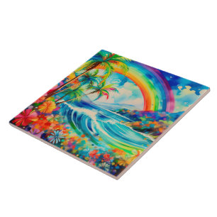 Watercolor tropical art tile