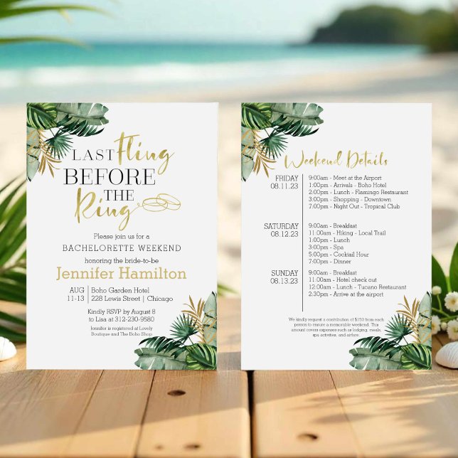 Watercolor Tropical Bachelorette Weekend Itinerary Invitation (Creator Uploaded)