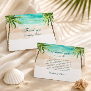 Watercolor Tropical Beach and Palm Trees Wedding  Thank You Card
