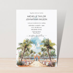 Watercolor Tropical Beach Destination Wedding Invitation