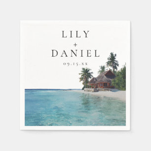 Watercolor Tropical Beach Destination Wedding Napkin