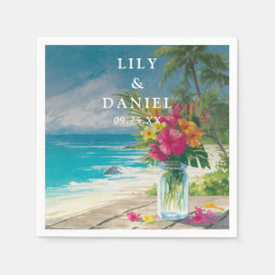 Watercolor Tropical Beach Floral Mason Jar Wedding Napkin