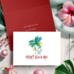 Watercolor Tropical Beach Folded Christmas Cards