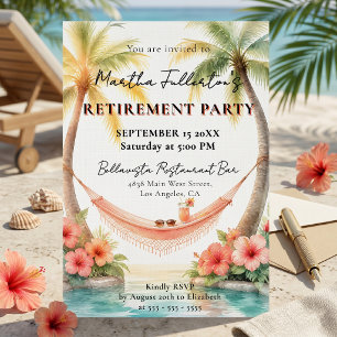 Watercolor Tropical Beach Hammock Retirement Party Invitation