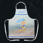 Watercolor Tropical Beach Humour  Apron<br><div class="desc">A girl CAN dream -- with this lovely watercolor tropical scene -- beach; chair; umbrella -- sun shining -- hat and bag -- and personalise your name or as a gift.  Any design questions,  just send an email to charmdesignstudio@rcn.com and we'll be delighted to assist you.</div>
