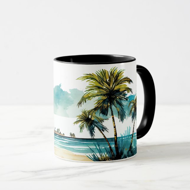 Watercolor Tropical Beach Mug  (Front Right)