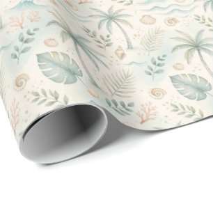 Watercolor Tropical Beach Palm Leaf Pattern Wrapping Paper