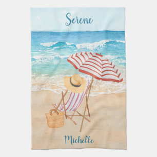 Watercolor Tropical Beach Personalise Tea Towel