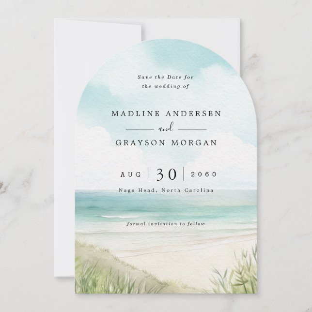 Watercolor Tropical Beach Photo Save the Date  Invitation (Front)