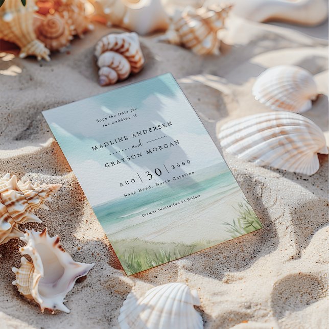 Watercolor Tropical Beach Photo Save the Date  Invitation (Creator Uploaded)