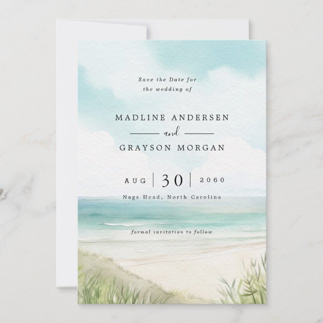 Watercolor Tropical Beach Photo Save the Date  Invitation (Front)