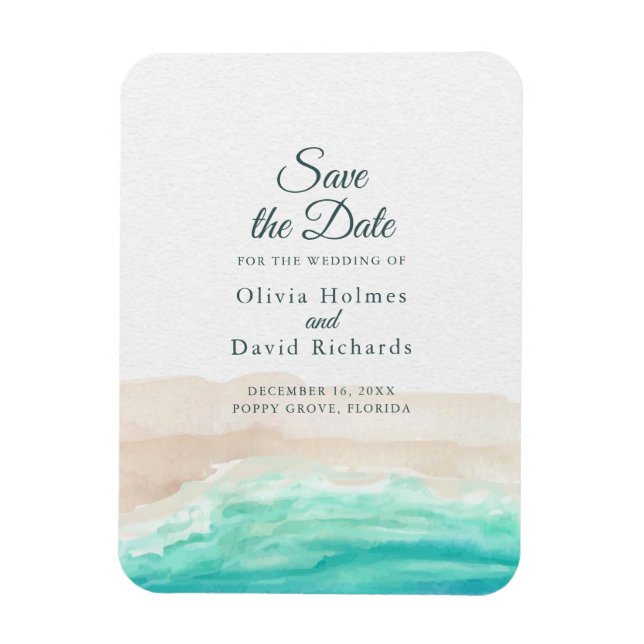 Watercolor Tropical Beach Save the Date Magnet (Vertical)