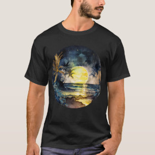 Watercolor Tropical Beach Sunset T-Shirt