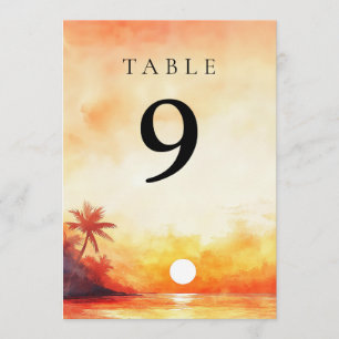 Watercolor Tropical Beach Sunset Table Number