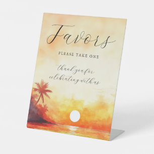 Watercolor Tropical Beach Sunset Wedding Favours Pedestal Sign