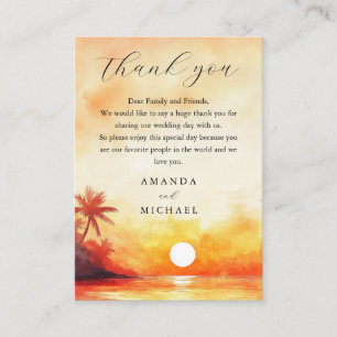 Watercolor Tropical Beach Sunset Wedding Thank You Place Card