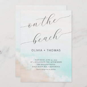 Watercolor Tropical Beach Wave Calligraphy Wedding Invitation